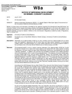 California Coastal Commission Staff Report and Recommendation Regarding UCSB De Minimis NOID[removed]Harder Stadium West Open Space Enhancement, University of California at Santa Barbara)