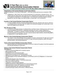 5-Year Plan[removed]to[removed]Central Klickitat Conservation District For More Information Contact: Jim E. Hill, Mgr, {509}[removed], [removed] Organization of the Central Klickitat Conservation District