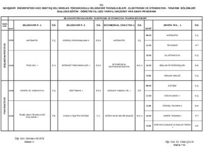 T.C. NEVŞEHİR ÜNİVERSİTESİ HACI BEKTAŞ VELİ MESLEK YÜKSEKOKULU BİLGİSAYAR TEKNOLOJİLERİ - ELEKTRONİK VE OTOMASYON - TASARIM BÖLÜMLERİ EĞİTİM - ÖĞRETİM YILI GÜZ YARIYILI MAZERET ARA SINAV