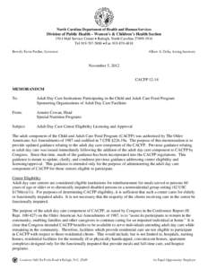 North Carolina Department of Health and Human Services  Division of Public Health – Women’s & Children’s Health Section 1914 Mail Service Center • Raleigh, North Carolina[removed]Tel[removed] • Fax 919-8