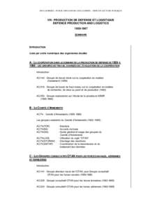 DECLASSIFIED – PUBLIC DISCLOSURE / DECLASSIFIE – MISE EN LECTURE PUBLIQUE  VIII - PRODUCTION DE DEFENSE ET LOGISTIQUE DEFENCE PRODUCTION AND LOGISTICS[removed]SOMMAIRE