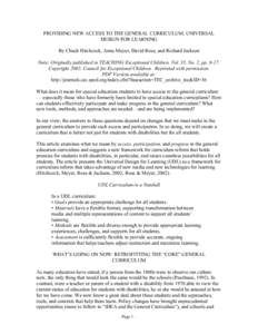 Education policy / Educational psychology / Special education / Universal Design for Learning / Inclusion / Mainstreaming / E-learning / Individualized Education Program / Individuals with Disabilities Education Act / Education / Philosophy of education / Pedagogy