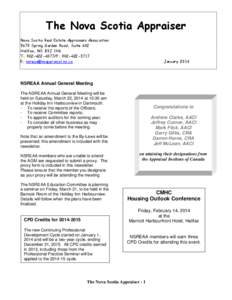 The Nova Scotia Appraiser Nova Scotia Real Estate Appraisers Association 5670 Spring Garden Road, Suite 602