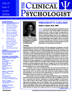 VOL 57 Issue 3 SUMMER[removed]A Publication of the Society of Clinical Psychology (Division 12, American Psychological Association)