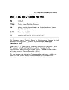 VT Department of Corrections  INTERIM REVISION MEMO TO:  All Staff