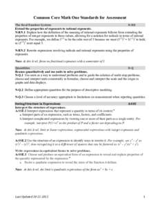    Common Core Math One Standards for Assessment    The	
  Real	
  Number	
  System	
  