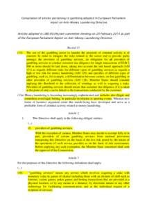 Compilation of articles pertaining to gambling adopted in Europea    (3)