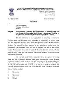 STATE LEVEL ENVIRONMENT IMPACT ASSESSMENT AUTHORITY PUNJAB  Ministry of Environment and Forests, Government of India O/O Punjab Pollution Control Board, Vatavaran Bhawan, Nabha Road, Patiala – 