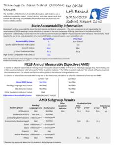 The No Child Left Behind Act of[removed]NCLB) requires each state to use a unified accountability model. School, district, and state report cards that contain the following accountability information must be produced and m