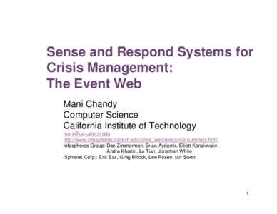 Sense and Respond Systems for Crisis Management: The Event Web