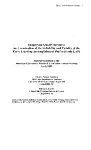 Early LAP Reliability & Validity  Supporting Quality Services: An Examination of the Reliability and Validity of the