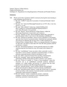 Subpart 3-Bureau of Plant Industry Chapter 08-Pesticide Law Subchapter 01- Regulations Governing Registration of Pesticides and Pesticide Products Definitions 100