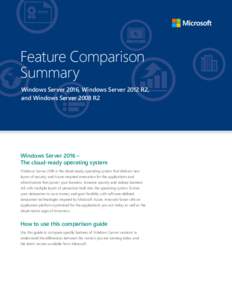 Feature Comparison Summary Windows Server 2016, Windows Server 2012 R2, and Windows Server 2008 R2  Windows Server 2016 –