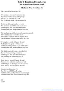 Folk & Traditional Song Lyrics - The Lassie Wha Never Says No