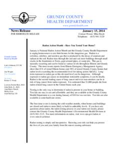 GRUNDY COUNTY HEALTH DEPARTMENT www.grundyhealth.com News Release FOR IMMEDIATE RELEASE