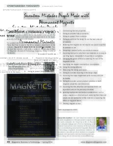 SPONTANEOUS THOUGHTS  a Column by Dr. Stan Trout Seventeen Mistakes People Make with Permanent Magnets