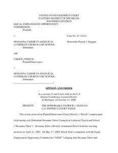 UNITED STATES DISTRICT COURT EASTERN DISTRICT OF MICHIGAN SOUTHERN DIVISION EQUAL EMPLOYMENT OPPORTUNITY COMMISSION, Plaintiff,