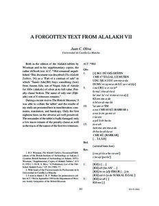 A FORGOTTEN TEXT FROM ALALAKH VII Juan C. Oliva Universidad de Castilla-La Mancha