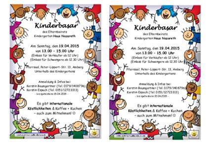 Kinderbasar des Elternbeirats Kindergarten Haus Nazareth Am Sonntag, denvon 13.00 – 15.00 Uhr