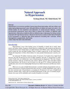 Natural Approach to Hypertension Farhang Khosh, ND, Mehdi Khosh, ND