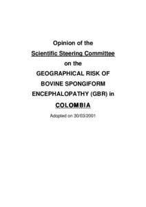 Opinion of the Scientific Steering Committee on the GEOGRAPHICAL RISK OF BOVINE SPONGIFORM ENCEPHALOPATHY (GBR) in