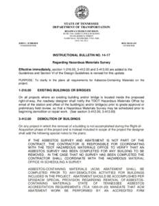 STATE OF TENNESSEE DEPARTMENT OF TRANSPORTATION ROADWAY DESIGN DIVISION SUITE 1300 JAMES K. POLK BUILDING 505 DEADERICK STREET NASHVILLE, TENNESSEE[removed]