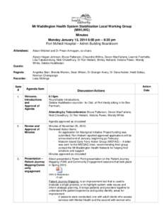 Mt Waddington Health System Stabilization Local Working Group (MWLWG) Minutes Monday January 13, 2014 6:00 pm – 8:30 pm Port McNeill Hospital – Admin Building Boardroom Attendees: