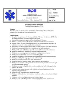No. New York State Department of Health Bureau of Emergency Medical Services POLICY STATEMENT