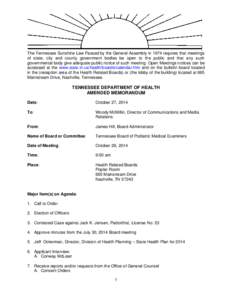 The Tennessee Sunshine Law Passed by the General Assembly in 1974 requires that meetings of state, city and county government bodies be open to the public and that any such governmental body give adequate public notice o