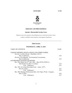 HANSARD[removed]DEBATES AND PROCEEDINGS Speaker: Honourable Gordon Gosse