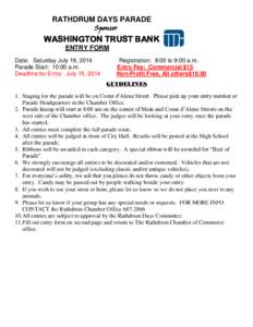 RATHDRUM DAYS PARADE Sponsor WASHINGTON TRUST BANK ENTRY FORM Date: Saturday July 19, 2014