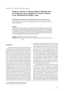 JARQ 48 (3), [removed]http://www.jircas.affrc.go.jp  Predictive Analysis of Nitrogen Balances Resulting from the Production and Consumption of Livestock Products in the Huang-Huai-Hai Region, China Zhihong SHEN*,