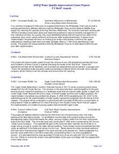 ADEQ Water Quality Improvement Grant Projects FY[removed]Awards Cochise[removed]Coronado RC&D, Inc.  Sediment Reduction in Whitewater