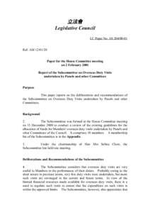 立法會 Legislative Council LC Paper No. AS[removed]Ref: AM[removed]Paper for the House Committee meeting on 2 February 2001