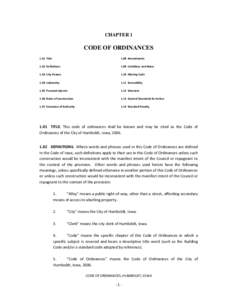 CHAPTER 1  CODE OF ORDINANCES 1.01 TitleAmendments