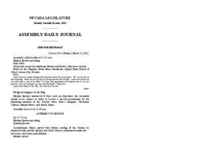 NEVADA LEGISLATURE Seventy-Seventh Session, 2013 ASSEMBLY DAILY JOURNAL THE FORTIETH DAY CARSON CITY (Friday), March 15, 2013