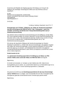 Einwendung der Mitglieder der Begleitgruppe des HZG-Dialogs zum Antrag für die Stilllegung der ehemaligen Atomanlage der GKKS durch das Helmholtz-Zentrum Geesthacht. An das Ministerium für Energiewende, Landwirtschaft,