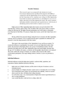 Executive Summary This research report was prepared by the Institute for Local Government Administration and Rural Development (ILGARD) in conjunction with the Appalachian Access and Success project director for the Cons