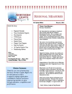 REGIONAL MEASURES 2014 Spring Edition Inside this Issue:  March 1, 2014