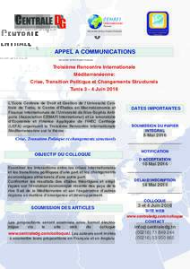 Université de Nice Sophia Antipolis  APPEL A COMMUNICATIONS Troisième Rencontre Internationale  Méditerranéenne: