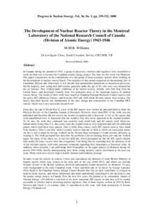 Progress in Nuclear Energy, Vol. 36, No. 3, pp[removed], 2000  The Development of Nuclear Reactor Theory in the Montreal Laboratory of the National Research Council of Canada (Division of Atomic Energy[removed]M.M.R. 