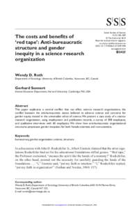 The costs and benefits of ‘red tape’: Anti-bureaucratic structure and gender inequity in a science research organization