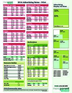 2014 Advertising Rates - Print DISPLAY ADS—Open Display PREMIUM POSITIONS—1X/Open  SIZE