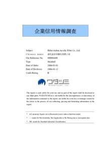 企業信用情報調査  Subject Hubei Anhua Acrylic Fiber Co., Ltd.