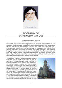 BIOGRAPHY OF SR. REINOLDA MAY OSB CHILDHOOD AND YOUTH