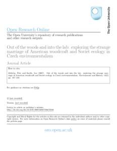 Open Research Online The Open University’s repository of research publications and other research outputs Out of the woods and into the lab: exploring the strange marriage of American woodcraft and Soviet ecology in