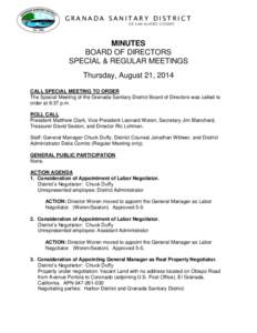 GRANADA SANITARY DISTRICT O F S AN M AT E O C OU N T Y MINUTES BOARD OF DIRECTORS SPECIAL & REGULAR MEETINGS