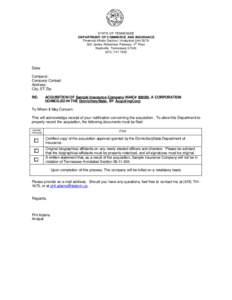 STATE OF TENNESSEE DEPARTMENT OF COMMERCE AND INSURANCE Financial Affairs Section / Analytical Unit 0576 th 500 James Robertson Parkway, 4 Floor Nashville, Tennessee 37243