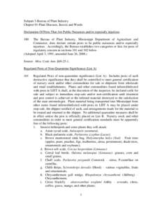 Subpart 3-Bureau of Plant Industry Chapter 01-Plant Diseases, Insects and Weeds Declaration Of Pests That Are Public Nuisances and/or especially injurious 100  The Bureau of Plant Industry, Mississippi Department of Agri