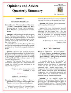 Opinions and Advice Quarterly Summary Office of the Maryland Attorney General